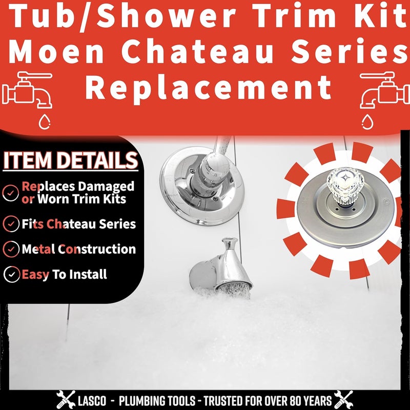 simpatico 31661SN Moen Shower Chateau Series Trim Kit with Brass Escutcheon Screws Tube and Handle, Satin Nickel - Image 3